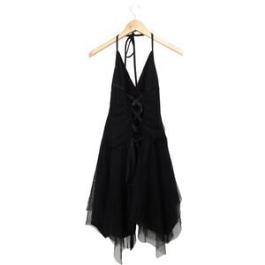 Jessica Mcclintock for Gunne Sax Whimsygoth‎ Lace up Halter Dress Black Size 3/4
